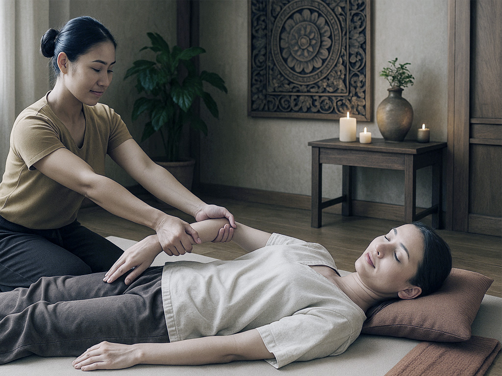 Traditionell thaimassage med fokus på stretchövningar
