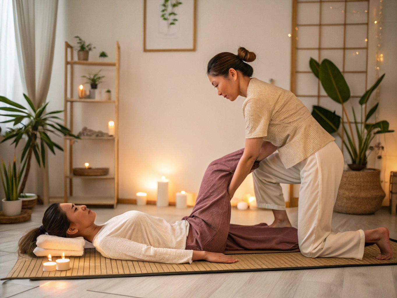 Professionell thaimassage utförs i en fridfull miljö