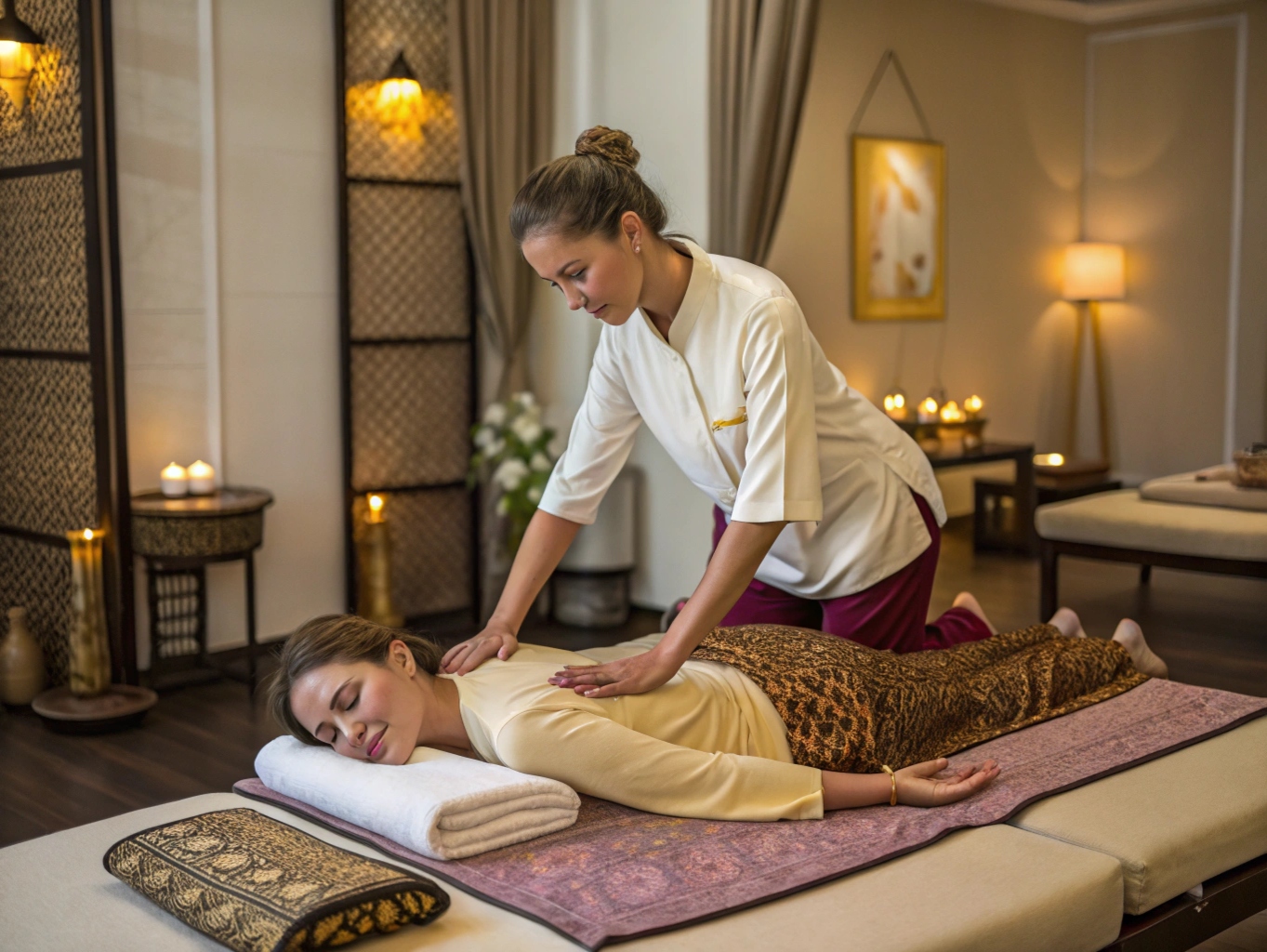 Avslappnande stretching-teknik under thaimassage