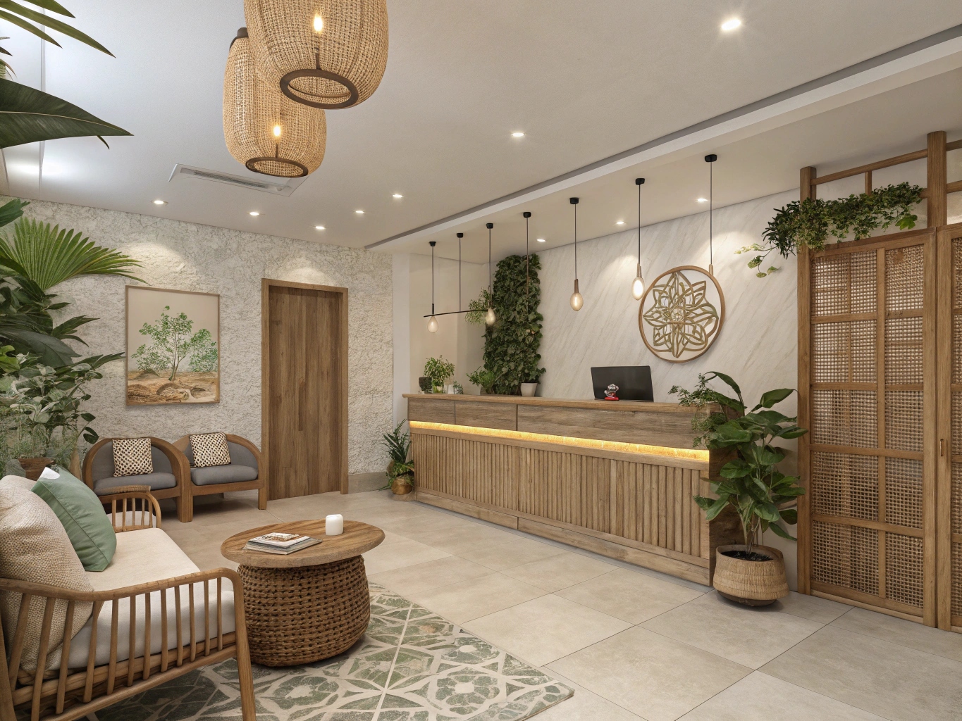 Välkomnande receptionsområde i Lunorexian thaimassagestudio